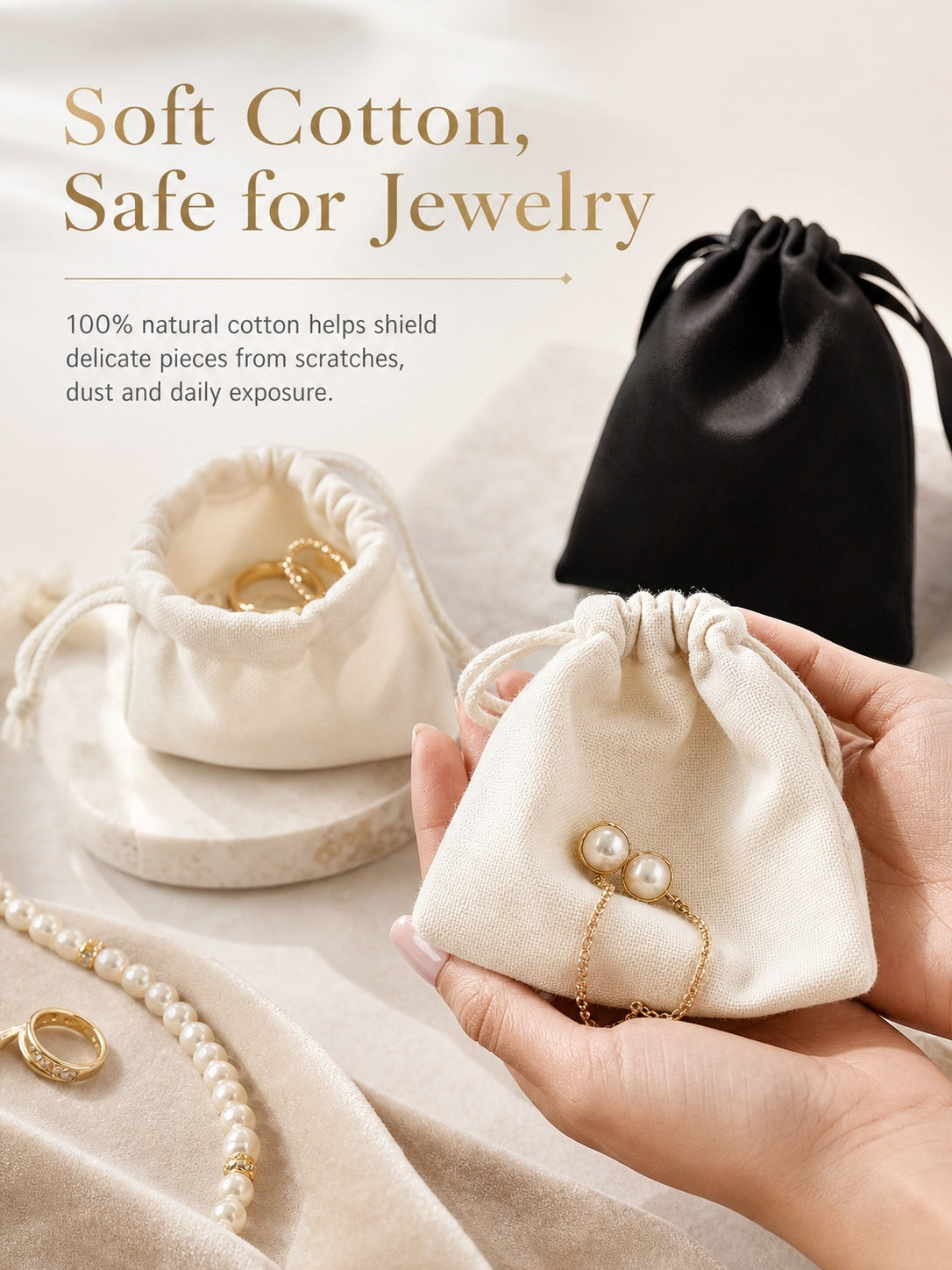 100pcs individuation Custom Cotton Jewelry Pouches, Eco-Friendly Drawstring Gift Bags