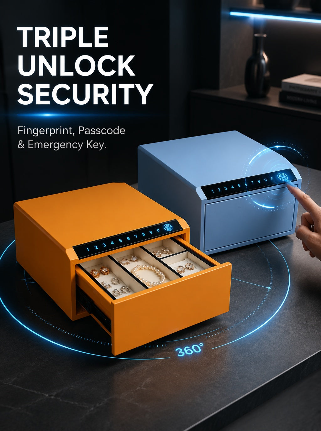Jewelry Storage Safe, All-Steel Security Cabinet, Fingerprint Passcode Lock Box