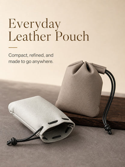 10pcs Top-Grain Leather Jewelry Pouch, Genuine Cowhide Drawstring Bag, Soft Anti-Scratch Storage, Gift Packaging