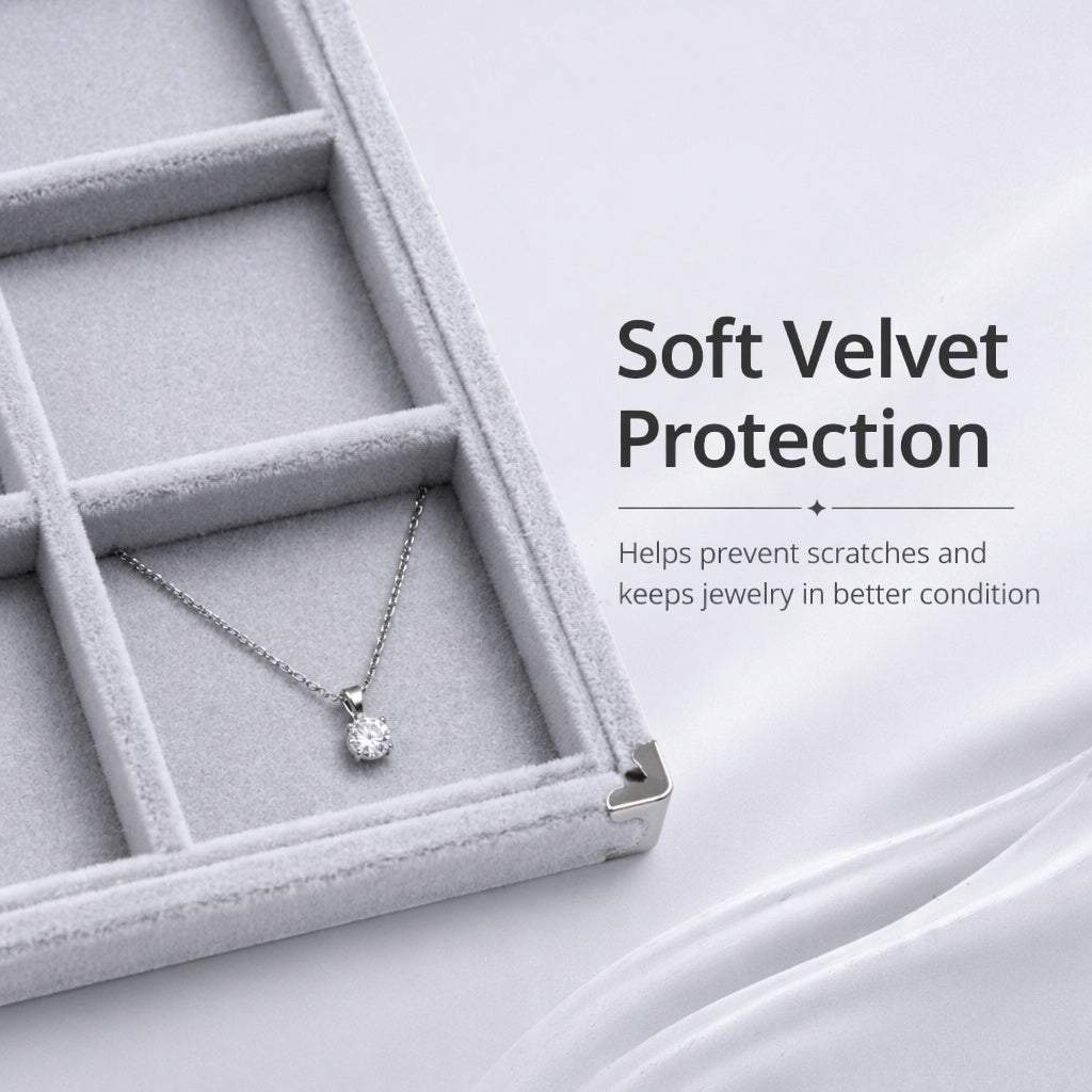 Velvet Jewelry Display Tray, Multi-Grid Storage Inserts for Rings, Gemstones, Craft Shows Retail Organizer