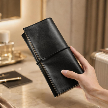 Leather Travel Jewelry Organizer with Ring Holder for Necklaces and Earrings