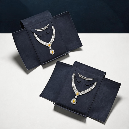 Navy Leather Necklace Organizer with Snap Button for Travel Storage