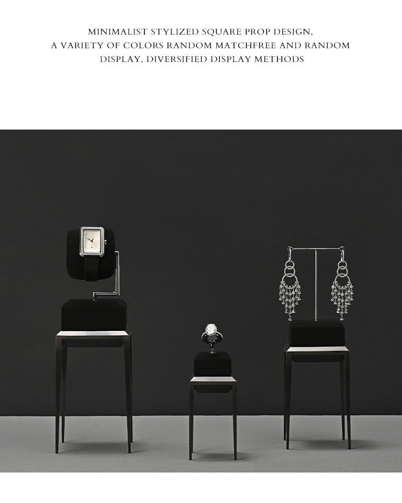 Black Metal Jewelry Display Stand Set with Watch and Necklace Holders
