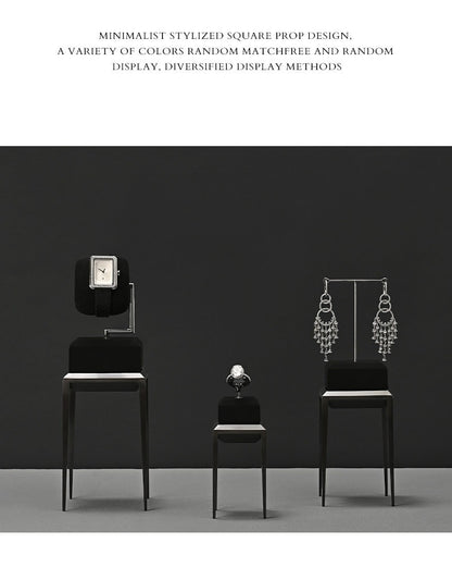 Black Metal Jewelry Display Stand Set with Watch and Necklace Holders