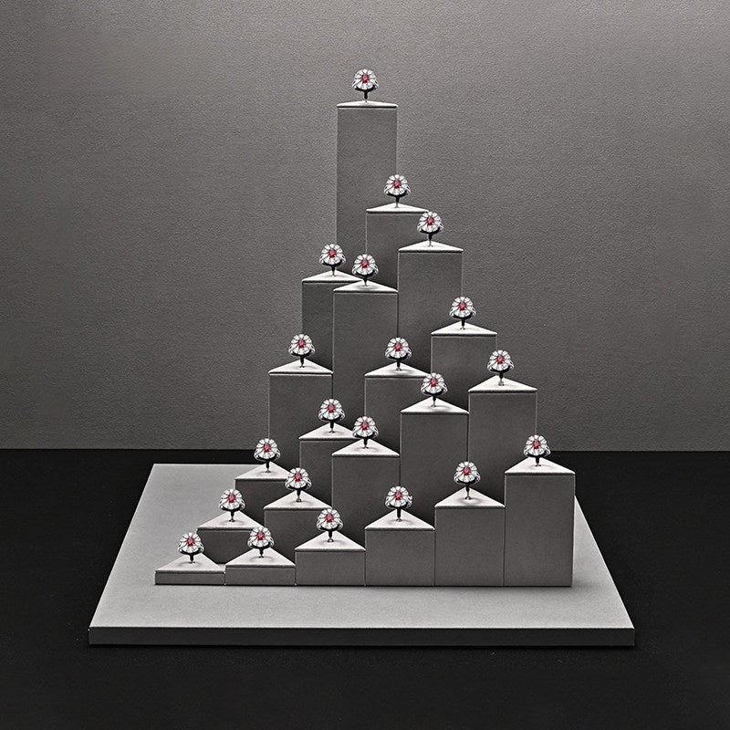 Gray Suede Ring Display Stand with Multi-Level Steps for Vendors