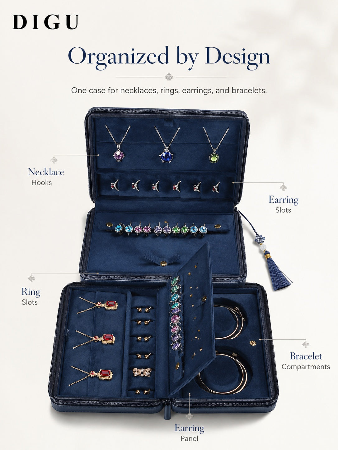 Leather Zipper Jewelry Storage Box, Soft Travel Case for Rings Necklaces, Gift for Her