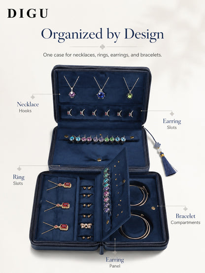 Leather Zipper Jewelry Storage Box, Soft Travel Case for Rings Necklaces, Gift for Her