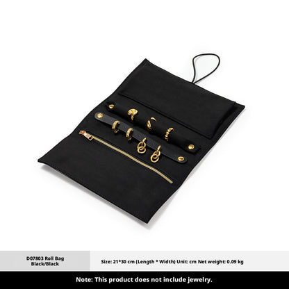 Leather Travel Jewelry Organizer with Ring Holder for Necklaces and Earrings