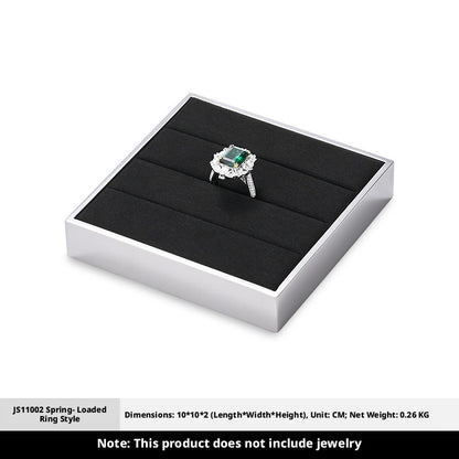 Silver Metal Jewelry Display Tray with Black Velvet for Rings and Necklaces