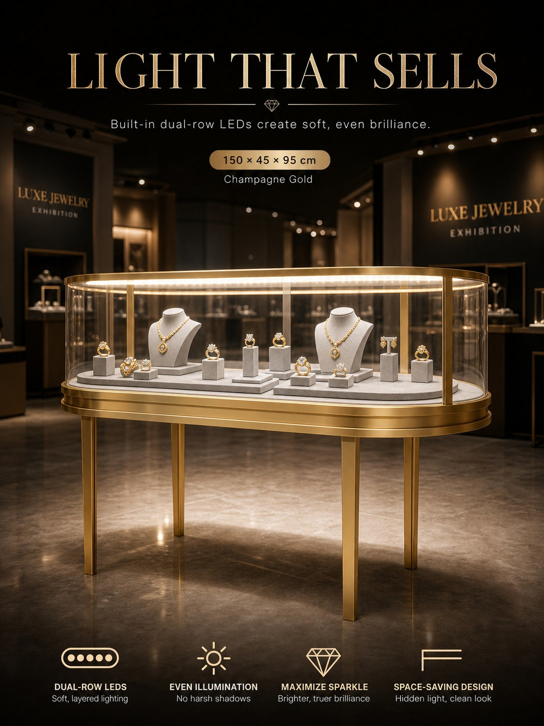Heavy Duty Stainless Steel Jewelry Showcase - Rustproof Counter Display Stand for Shops Jewelry cabinet