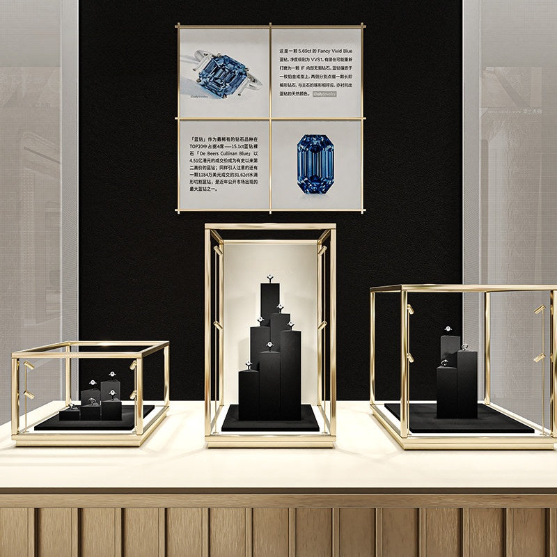 Black Suede Ring Display Stand with Multi-Level Steps for Boutique