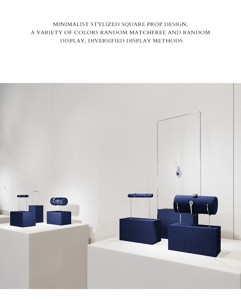 Navy Blue Velvet Jewelry Display Set with Metal Stands for Vendors