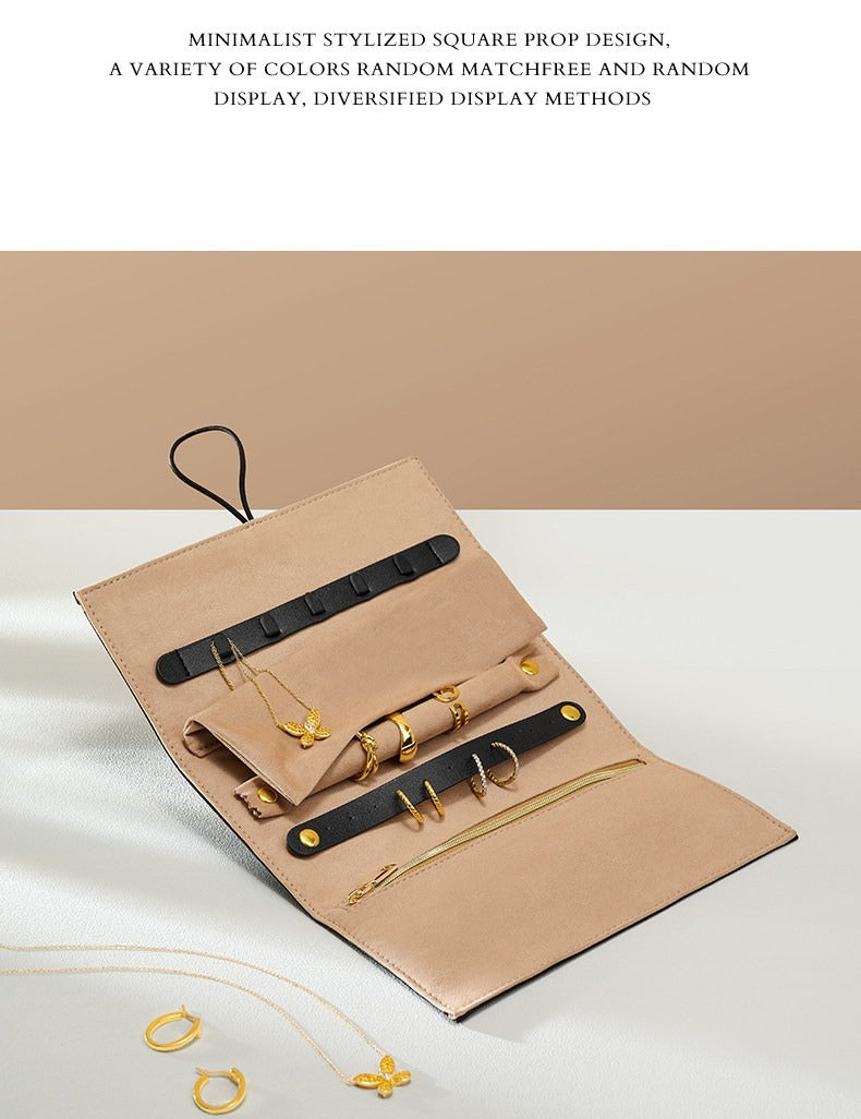 Leather Travel Jewelry Organizer with Ring Holder for Necklaces and Earrings