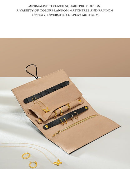 Leather Travel Jewelry Organizer with Ring Holder for Necklaces and Earrings