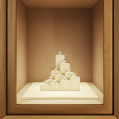 Beige Suede Ring Display Stand with Multi-Level Steps for Vendors