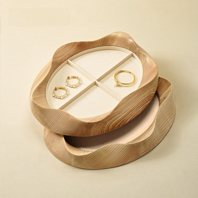 Wooden Jewelry Tray with Suede Lining for Necklace and Ring Display