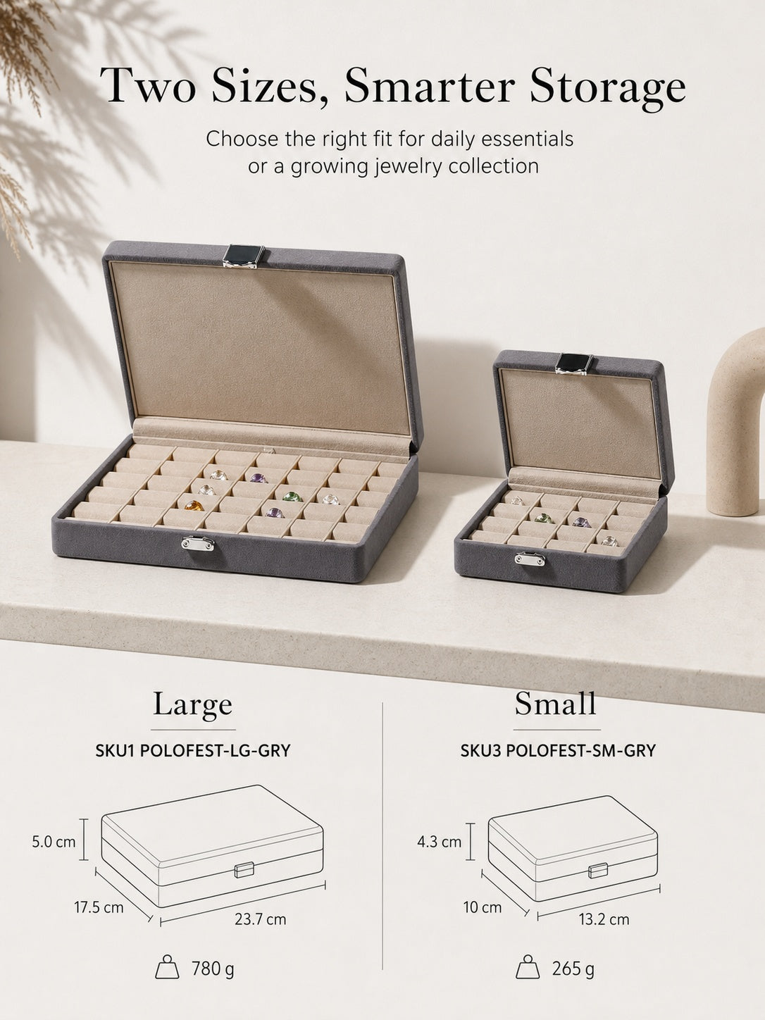 Suede Gemstone Ring Display Box with Lock, Loose Stone Organizer Case