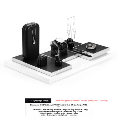 Black Leather Jewelry Display Set with Metal Trays for Rings and Earrings