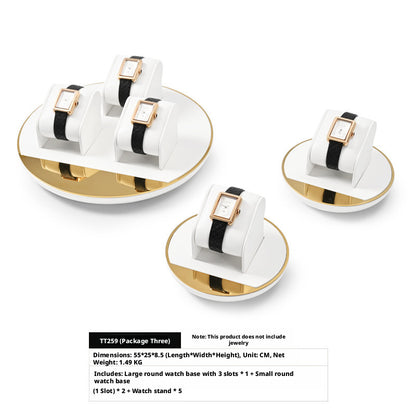 White Leather Jewelry Display Set with Gold Trim for Watch and Ring