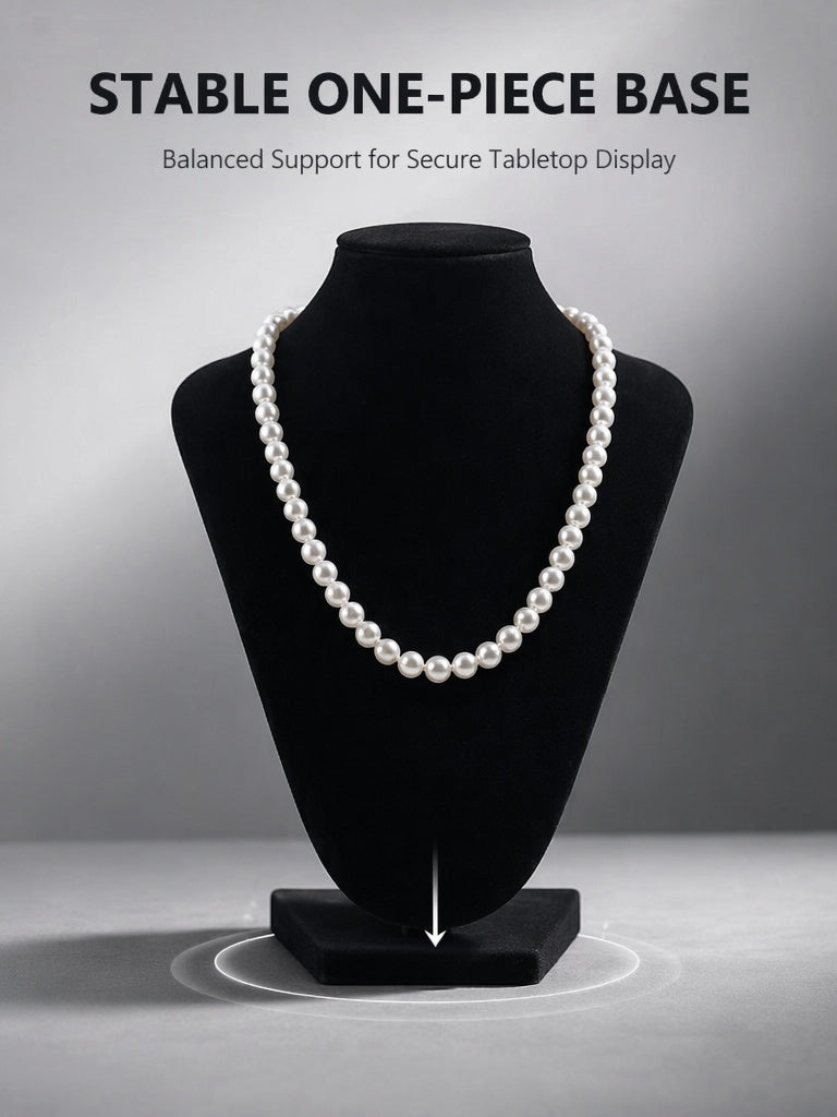 Velvet Necklace Display Bust, Tabletop Jewelry Stand for Pearls, Black Gray Set