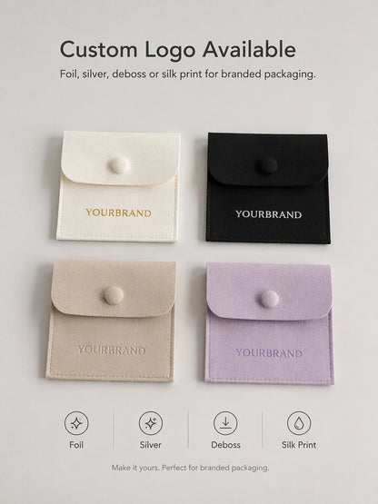 50pcs Custom Suede Jewelry Pouches, Personalized Logo Drawstring Bags, Soft Touch Gifts