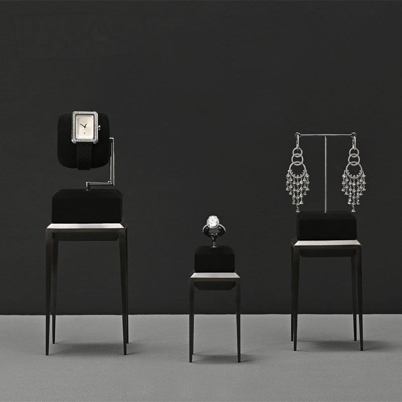 Black Metal Jewelry Display Stand Set with Watch and Necklace Holders