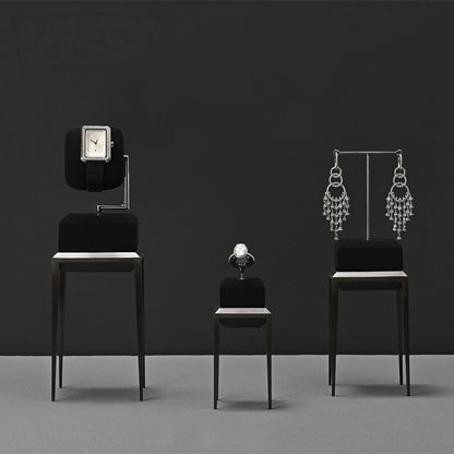 Black Metal Jewelry Display Stand Set with Watch and Necklace Holders