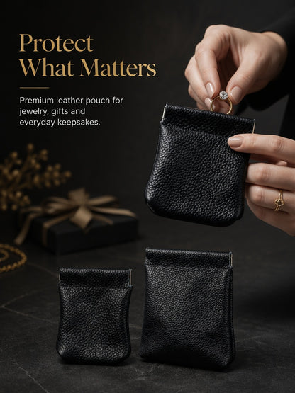 5pcs Genuine Leather Storage Pouch, Waterproof Pebble Cowhide Bag, Snap Drawstring Zipper Closure, Jewelry Organizer