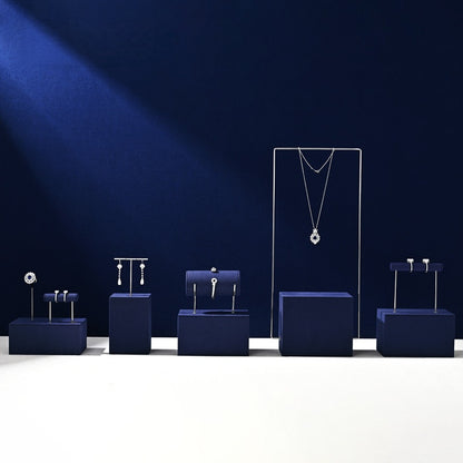 Navy Blue Velvet Jewelry Display Set with Metal Stands for Vendors