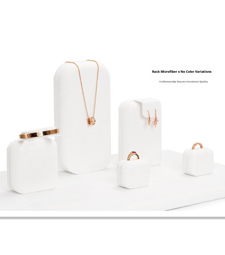 White Suede Jewelry Display Set with Necklace Stand and Ring Holders