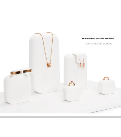 White Suede Jewelry Display Set with Necklace Stand and Ring Holders