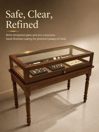 Solid Wood Jewelry Showcase – Vintage Style Display Cabinet with LED Lighting