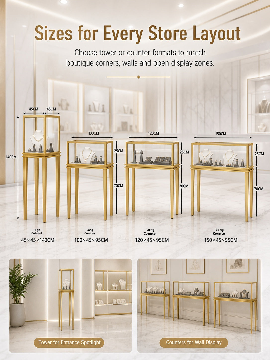 Minimalist Countertop Jewelry Display - Stainless Steel Showcase Stand for Boutiques Jewelry cabinet