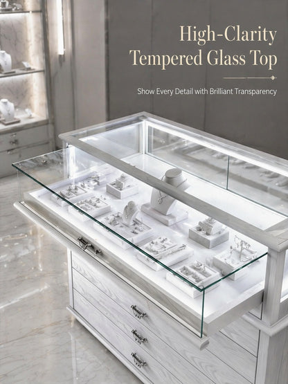 Handmade Ash Wood LED Jewelry Showcase - Illuminated Countertop Display Stand for Retail Jewelry cabinet