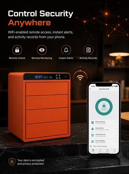 Smart Jewelry Safe Box, App Controlled Electronic Security Case, Multi-Drawer Lockable Storage, Remote Monitor