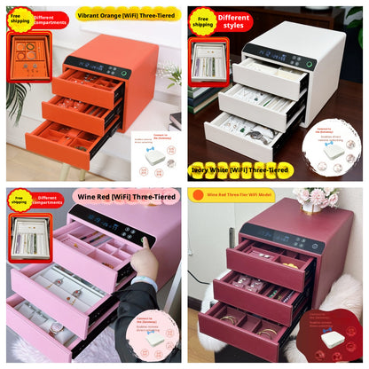 Smart Jewelry Safe Box, App Controlled Electronic Security Case, Multi-Drawer Lockable Storage, Remote Monitor