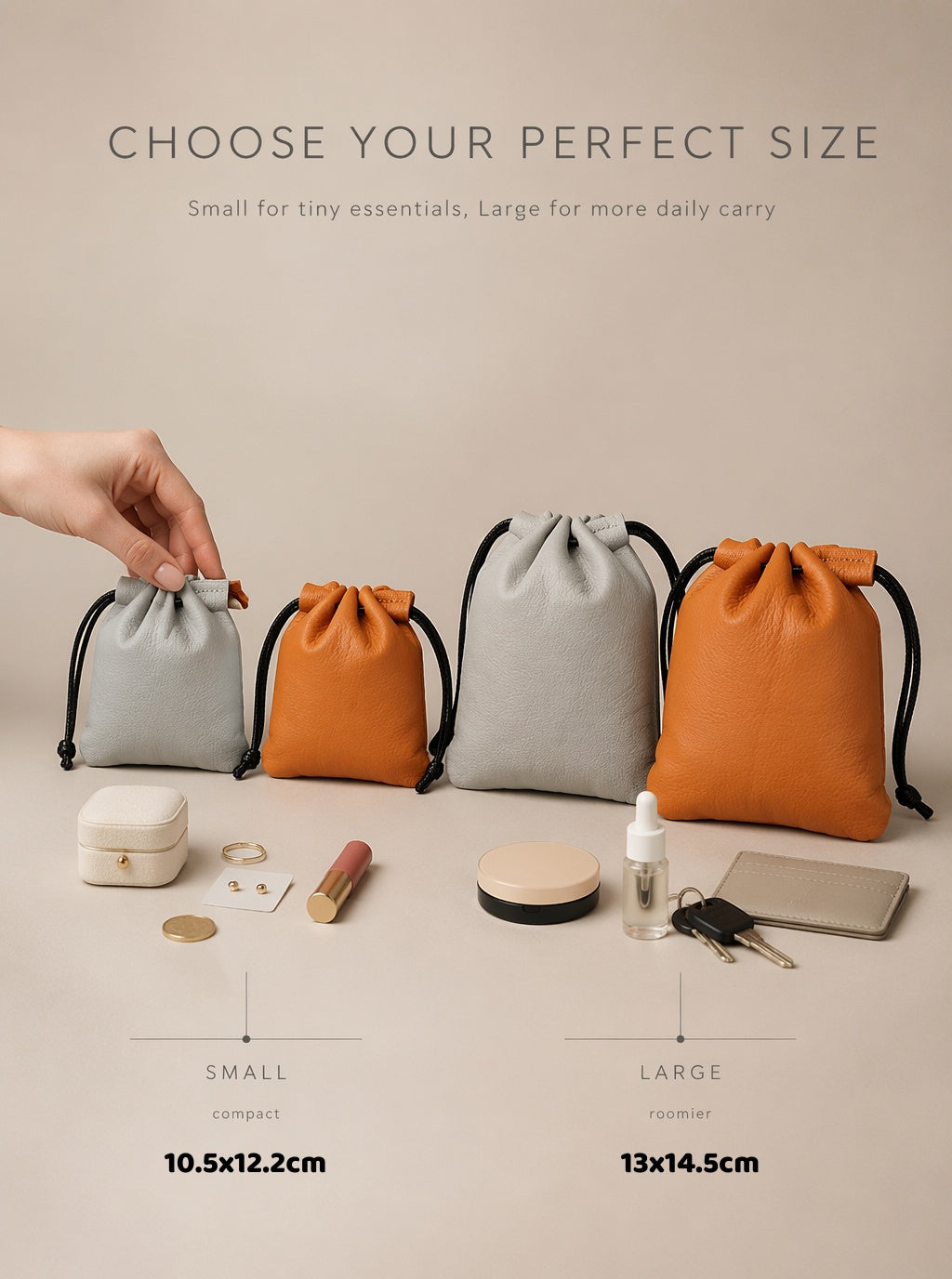 10pcs Top-Grain Leather Jewelry Pouch, Genuine Cowhide Drawstring Bag, Soft Anti-Scratch Storage, Gift Packaging