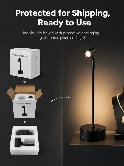 Wireless LED Spotlight for Jewelry Display, Rechargeable Countertop Spot Lamp