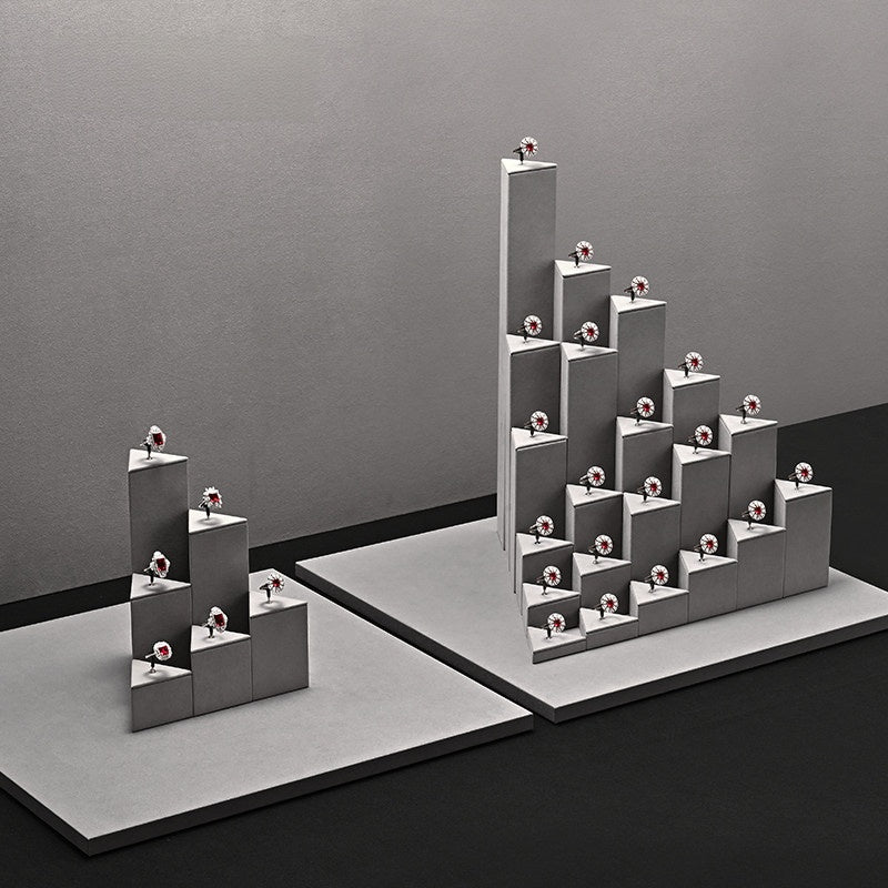 Gray Suede Ring Display Stand with Multi-Level Steps for Vendors