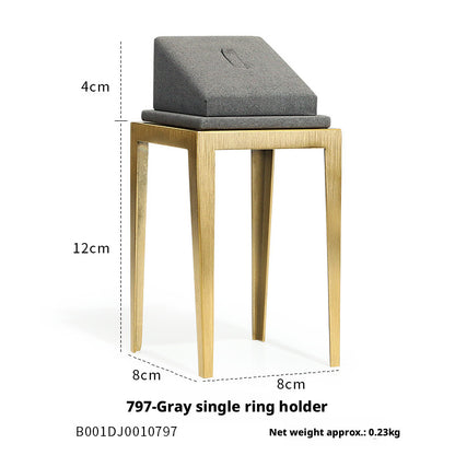 Charcoal Velvet Jewelry Display Set with Gold Metal Backdrop