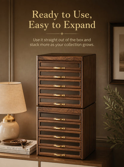 Solid Walnut Wood Jewelry Box, Multi-Drawer Display Case, Elegant Storage Organizer
