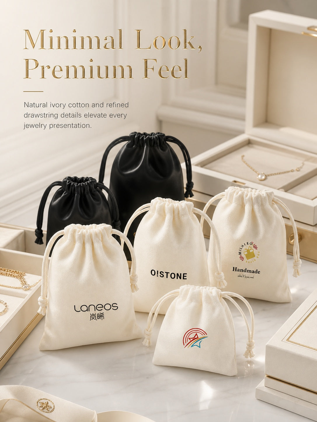 100pcs individuation Custom Cotton Jewelry Pouches, Eco-Friendly Drawstring Gift Bags