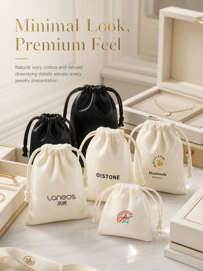 100pcs individuation Custom Cotton Jewelry Pouches, Eco-Friendly Drawstring Gift Bags