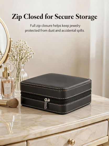 Black PU Leather Jewelry Organizer, Zippered Travel Case, Velvet Insert (Ring, Pendant Styles)