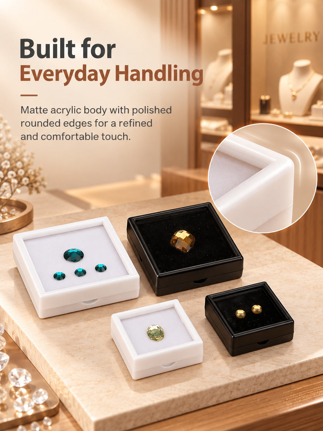 10pcs Gemstone Display Box with Clear Lid and Sponge for Loose Stones and Jewelry
