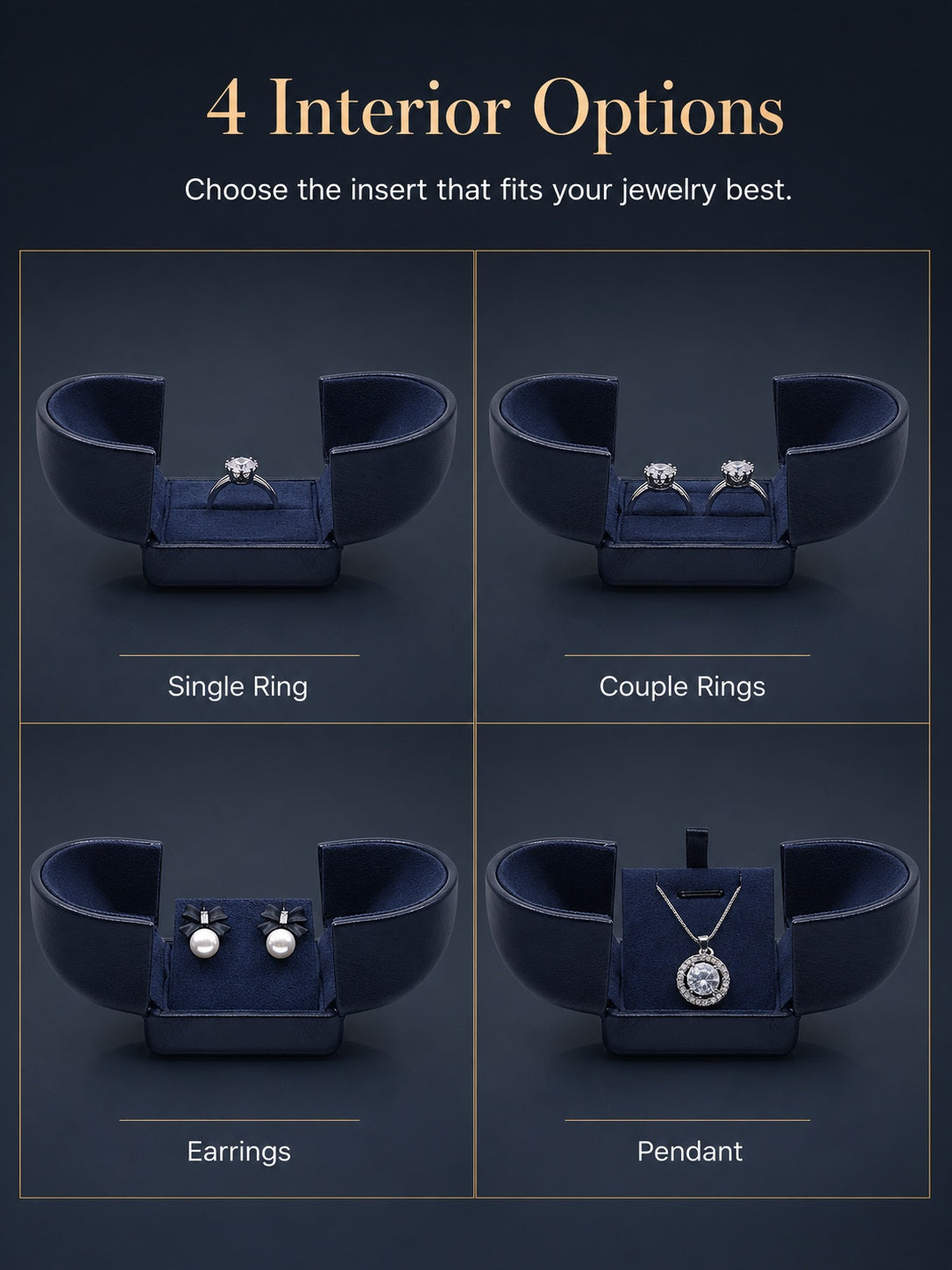 5pcs Navy Velvet Engagement Ring Box, Double Slot Proposal Case, Unique Double-Wing Jewelry Holder