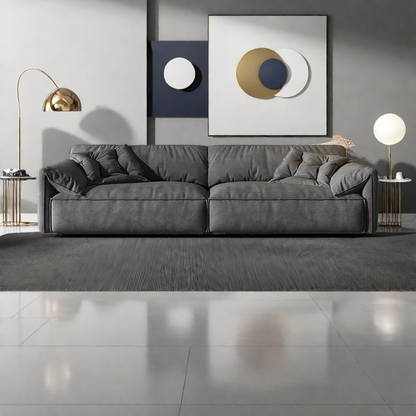 Elephant ears living room straight row sofa small flat solid wood frame comfortable simple cowhide sofa
