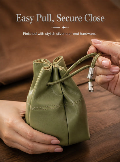 5pcs Oil-Waxed Leather Drawstring Pouch, Jewelry Travel Organizer, Star Hardware Bag