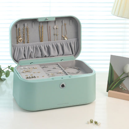 Fingerprint Lock Pink Jewelry Box, Biometric Safe Organizer Case, Smart Storage, Gift for Her