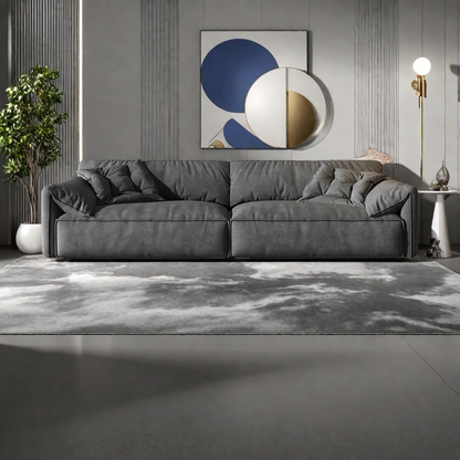 Elephant ears living room straight row sofa small flat solid wood frame comfortable simple cowhide sofa